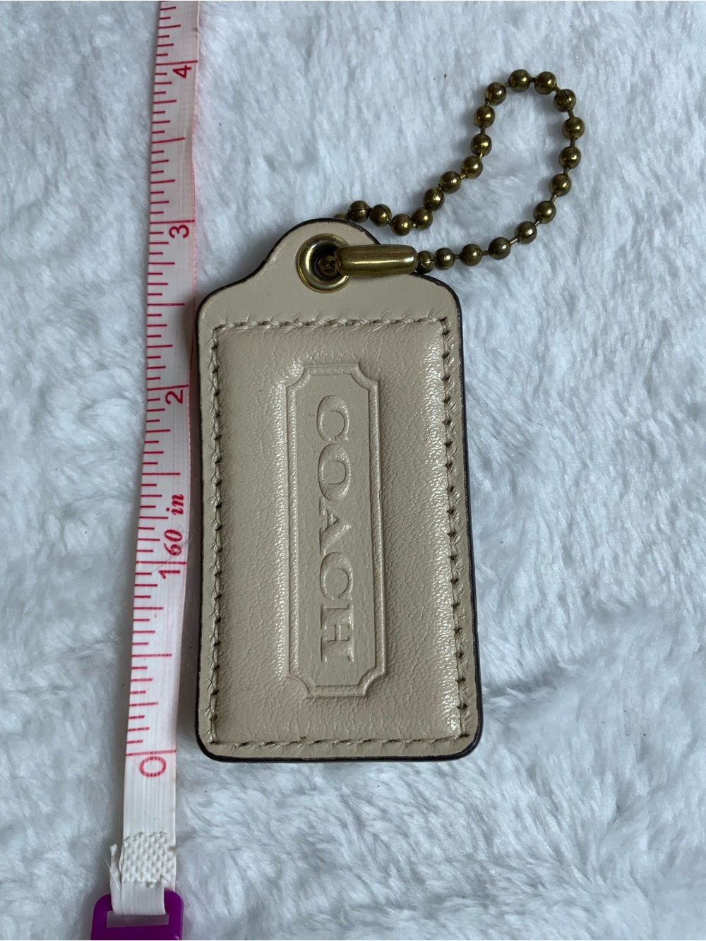 Coach Leather Key Tag Card Holder in Beige with Gold Chain (75)